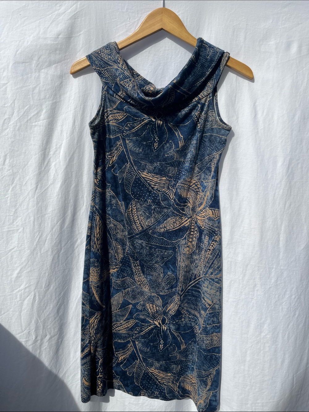 Ralph Lauren Navy Floral Batik Print Cowl Neck Dress size small